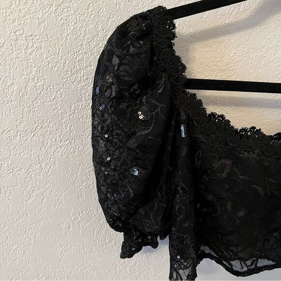 Intimately Free People Black Sequin Mesh Crop Top - Picture 4 of 6